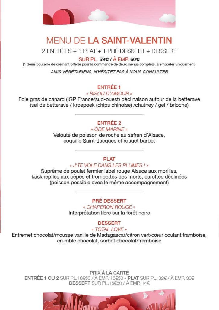 Menu de la Saint-Valentin au Bouchon & l'Assiette à Illkirch en 2026
